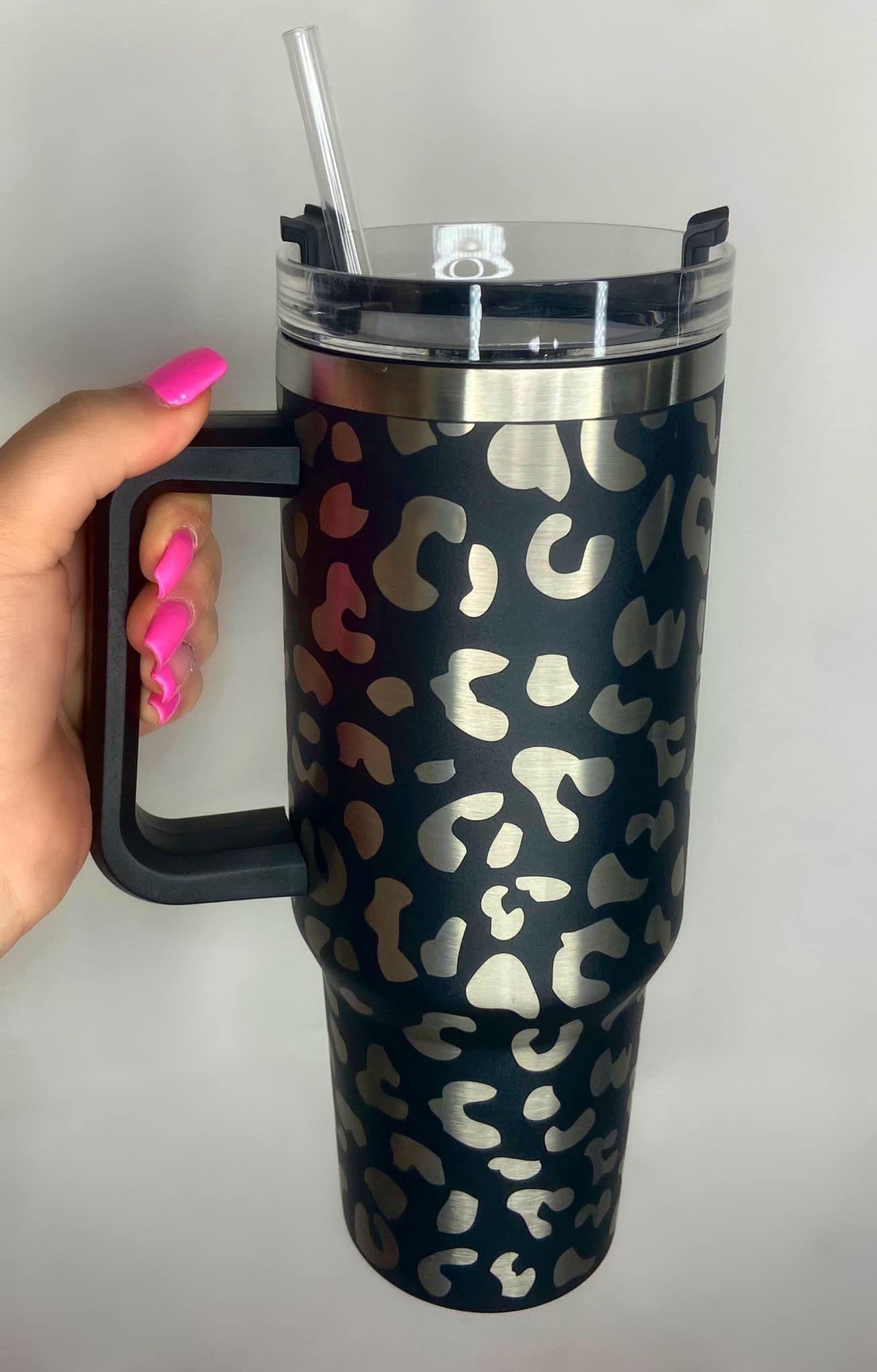 Blush Leopard Holographic 40oz Handle Tumbler