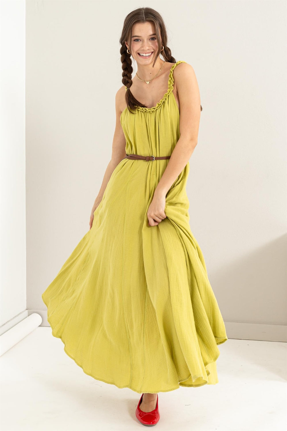 HYFVE Frill Sleeveless A-Line Maxi Dress