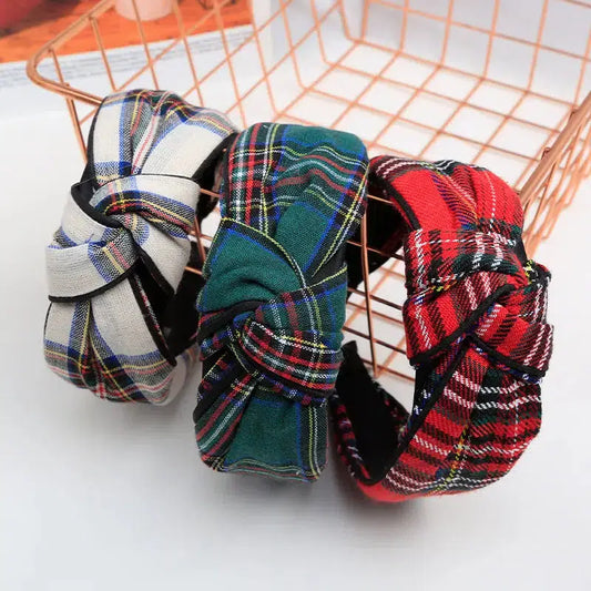 Plaid Cross Knot Headbands