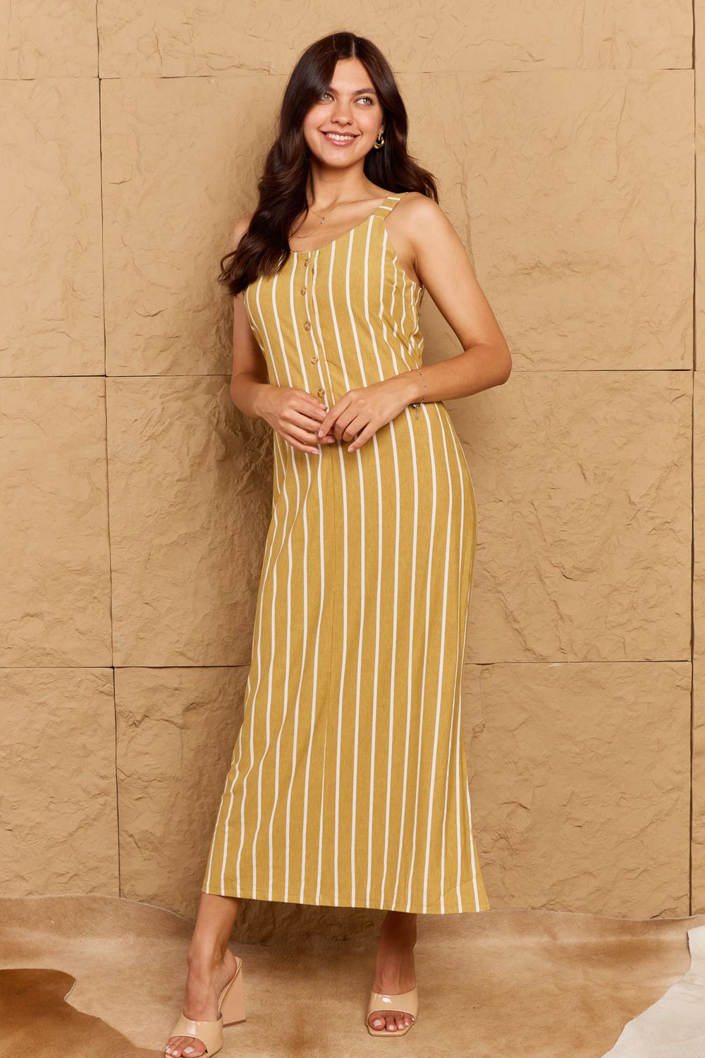 OOTD Sweet Talk Stripe Texture Knit Maxi Dress in Mustard