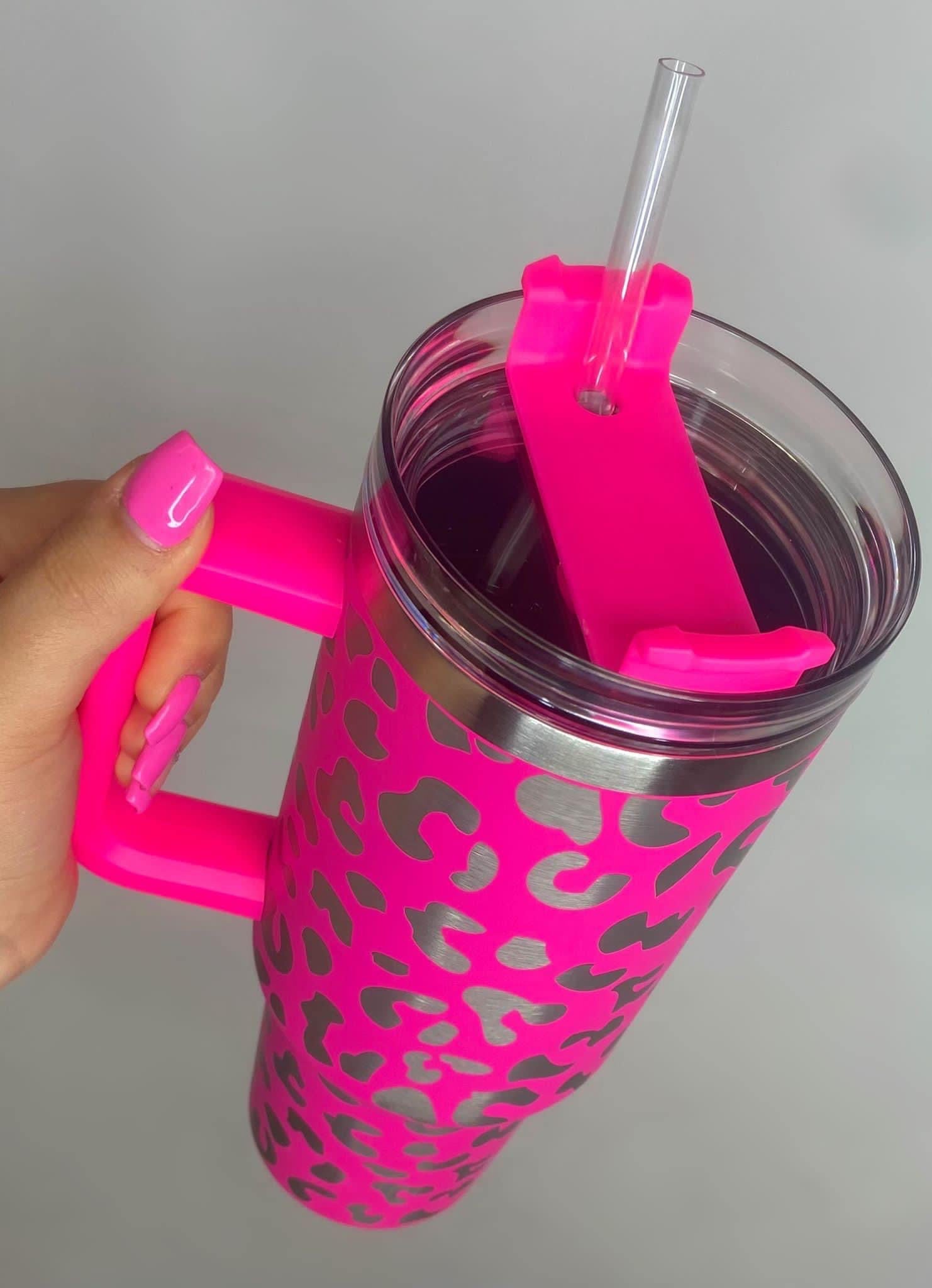 Blush Leopard Holographic 40oz Handle Tumbler