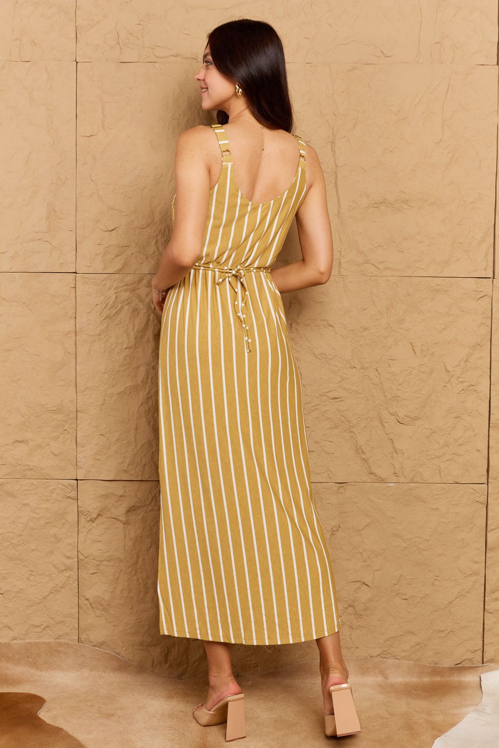 OOTD Sweet Talk Stripe Texture Knit Maxi Dress in Mustard