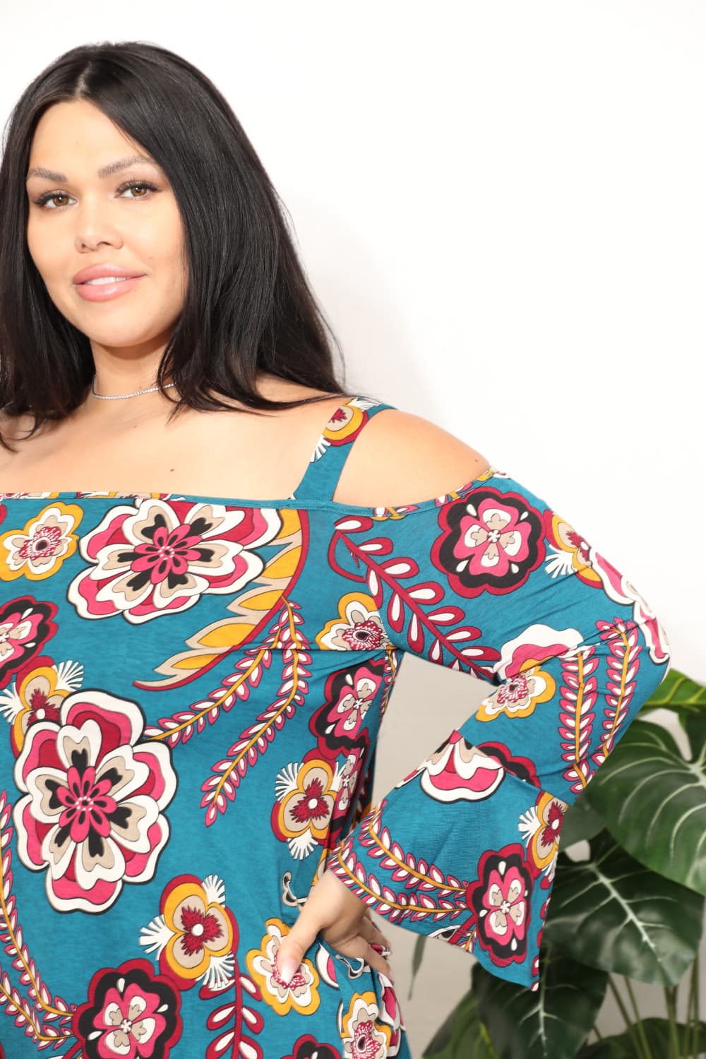 Sew In Love Full Size Floral Cold Shoulder Blouse